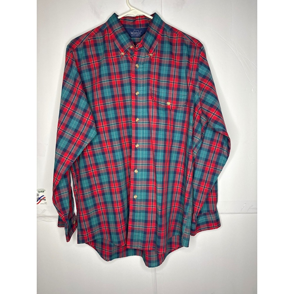 Woolrich Men's Plaid Button Down Long Sleeve Shirt Red Green Classic Fit Large